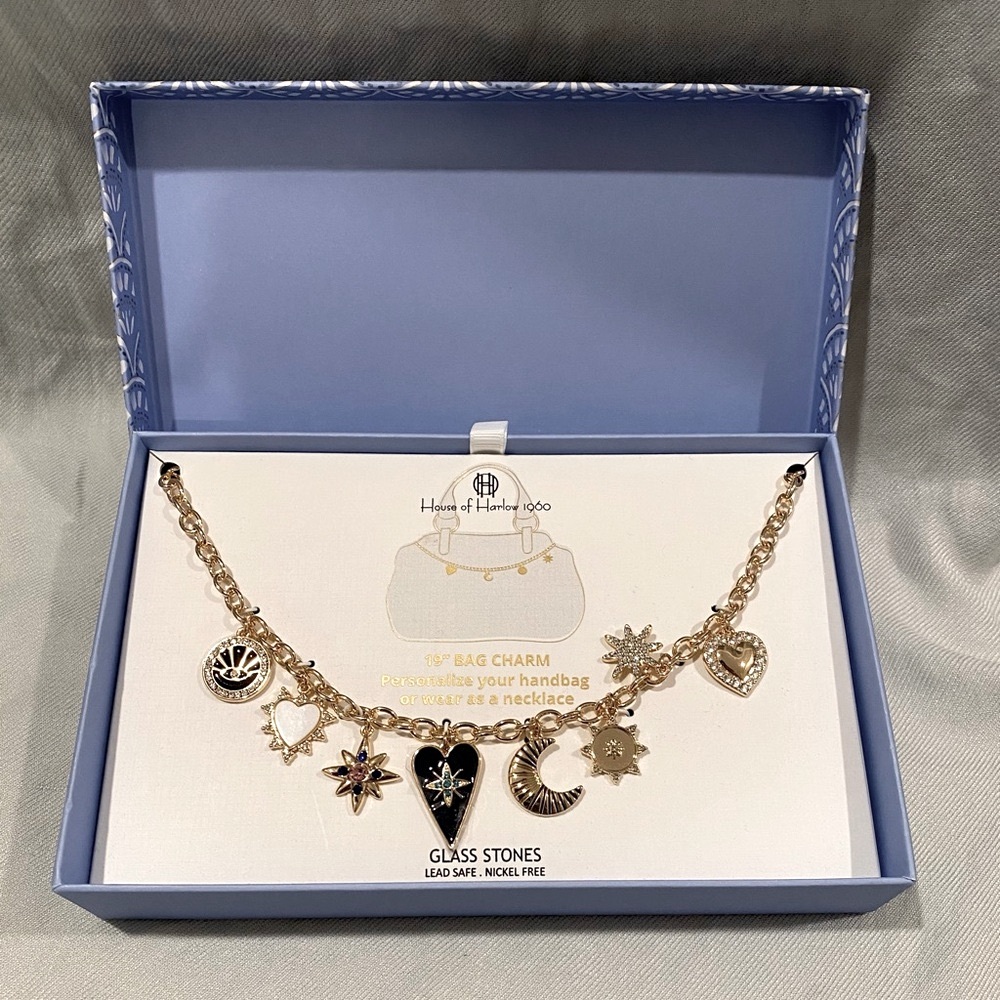 House of Harlow 1960 Gold and Black Bag Charm Necklace